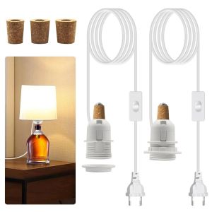 Kalanka-Douille E27 Avec Cable Et Interrupteur De 2,4m, 2 Pcs Kit Lampe À Bouteille, Adaptateur De Lampe E27 Pour Bouteille De Vin,Support Lampe Pour Douille Ampoule E27, 3 Tailles De Bouchons Diy Bo - Neuf