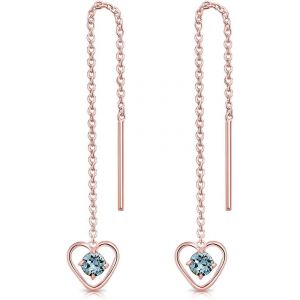 Kal-&reg; Boucles D'oreilles Pendantes &Agrave; Cha&icirc;ne En Argent Fin 925 Plaqu&eacute; Or Rose - Coeur Avec Mini 3 Mm Cristaux De Swarovski&reg; Elements Ronds - Choix De Diff&eacute;rentes Couleurs - Neuf