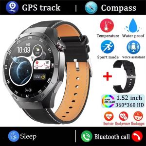 Nouveau Gt5 Pro Sport Montre Intelligente Hommes Hd Amoled Écran Gps Trajet De Mouvement Fréquence Cardiaque Bluetooth Appel 1.52 "Nfc Smartwatch Ip68 + Boîte.Black Leather.Bt Call - Neuf