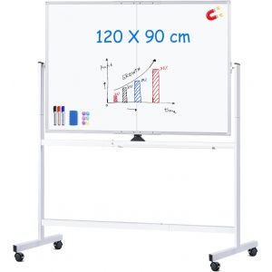 JEXNOVASHOP-Tableau Blanc Effacable Mobile 120 x 90 cm, Grand Tableau Blanc Magn&eacute;tique sur Pied, Whiteboard Double Face avec Accessoire, White Board Cadre en Aluminium pour l'&eacute;cole &agrave; Domicile, le Bur - Neuf
