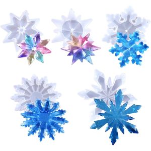 5 Pcs Moulle Silicone Resine Flocon De Neige, Moules En Silicone De Flocon De Neige Pour R&eacute;sine &Eacute;poxy Diy Artisanat Collier Boucles Pendentifs Mariage No&euml;l - Neuf