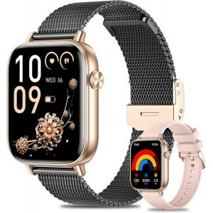 Montre Connectée Femme Avec Appel, 1.83"" Hd Smartwatch Avec Fonction Féminine, 100+ Modes Sportifs, 24h Fréquence Cardiaque, Spo2, Sommeil, Ip68 Podomètre Compatible Android Et Ios, Or Noir - Neuf