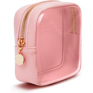 Rose Clair trousse de Maquillage pour Sac &agrave; main, Mignon Mini Sac Cosm&eacute;tiques pour Femmes avec fermeture &agrave; Glissi&egrave;re Poches, de Voyage d'articles de Toilette Essentials, &eacute;cologiques et Vegan en Cuir Organisateur de Sacs - Neuf
