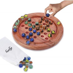 Chenquansarl-Solitaire Classique De 9 Pouces ¿ Jeu De Société En Bois Fabriqué À La Main Avec Billes 4 Couleurs, Design Indien Vintage ¿ Idéal Pour Le Plaisir En Famille Et La Décoration De La Maison - Neuf