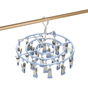 Sèche-Chaussettes En Plastique Inoxydable Durable Avec Piquets,Antirouille Et Coupe-Vent Pour Corde À Linge Avec 24 Clips Métalliques Solides,Cintre Rotatif Peu Encombrant,Bleu - Neuf