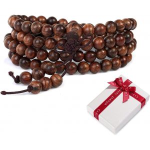 Eryi-108 Perles En Bois Perles De Prière Bouddhisme 6mm Bracelet Pour La Prière De Méditation De Yoga, Bouddhiste Élastique Brun Bouddha Mala Chaîne De Poignet Bracelets Collier Pour Le Cadeau Des Fe - Neuf