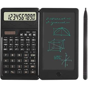 Calculatrice solaire avec bloc-notes effaçable et bloc-notes avec surface d'écriture de 16,5 cm|Double source d'alimentation pour bureau et école (noir) - Neuf