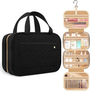 Trousse de toilette de voyage à suspendre, noire, pour femme et homme, pliable, idéale pour ranger cosmétiques et maquillage. - Neuf
