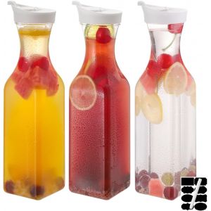 Cmws-Lot De 3 Carafes &Agrave; Eau En Plastique De 1400 Ml, Bouteille Avec Couvercle &Agrave; Rabat, Base Carr&eacute;e, Pichet Pour Boissons, Eau, Th&eacute;, Jus, Lait, Limonade Et Autres Boissons - Neuf