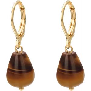 Kal-Dormeuses Boucles D'oreilles Tiger Eye Stone Pendante Femme Boucle D'oreille Plaqué Or Goutte D'eau Rond Vintage Bijoux - Neuf