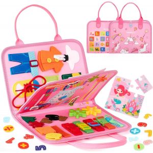 Busy Board Jouet Licorne Montessori pour Enfant 2 3 4 5 Ans, 9 en 1 Jouets d'Activit&eacute; et de D&eacute;veloppement Cadeau pour Enfant Fille 2 3 4 5 6 Ans - Neuf