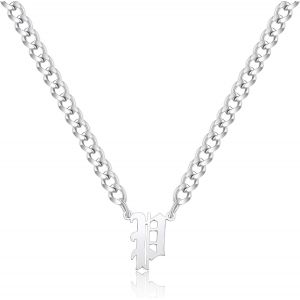 Tianyi-Gothique Collier Initiale, Chaine Acier Inoxydable Collier Homme Initiale A-Z Lettre Nom Argent Cha&icirc;ne Cubaine Alphabet Pendentif R&eacute;glable 18+2 Inches Bijoux Homme - Neuf