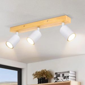 Plafonnier Spot Orientables Blanc, Bois Spot Plafond Gu10, Plafonnier Led 3 Spots, Pivotants & Orientables Spots De Plafond, Spot De Plafonnier Pour Salon Cuisine Chambre, Sans Ampoule - Neuf