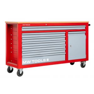 Servante d'atelier 7 tiroirs + 1 armoire rouge et grise XXL 1640 mm avec plan de travail stratifi&eacute; MW Tools GW307K - Neuf