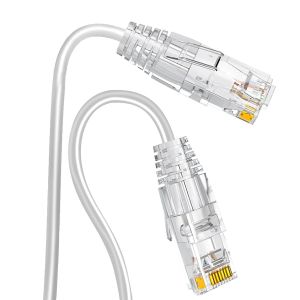 Lot de 5 câbles patch Cat6a - 0,5 m - Blanc - 10 Gbps - 550 MHz - Câble réseau haute vitesse - En cuivre pur 28 AWG - Pour panneau de brassage/armoire réseau - Neuf