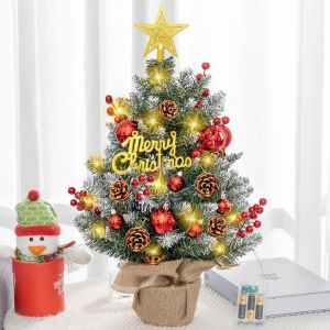 Mini Sapin De Noël, Sapin De Noël Artificiel 55 Cm, Sapin De Noël De Table, Avec Lumineux Led Et Ornements Suspendus, Pour Deco Noel Interieur Maison Décoration De Table - Neuf