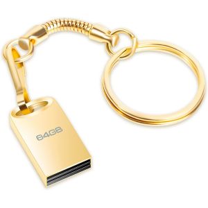 Cl&eacute; USB 64Go, M&eacute;tal Drive USB 2.0 64Go Thumb Flash Drive Imperm&eacute;able Mini Pen Drive Portable Memory Stick pour Ordinateur Portable/PC/Smart TV/Stockage de donn&eacute;es Externe (Or) - Neuf