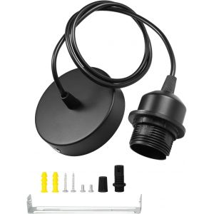 Kalanka-Kit Suspension Luminaire E27 Avec Douille &Agrave; Vis Et Cable Suspension Luminaire R&eacute;glable 100cm Noir M&eacute;tal Pour Ampoule E27 Fixation Au Plafond Id&eacute;al Cuisine Bar Salon Chambre Caf&eacute; Bureau - Neuf