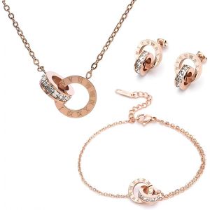 Parures Pour Femme,Ensemble Composé D'un Collier,D'un Bracelet Et De Boucles D'oreilles,En Or Rose.[Y1021] - Neuf