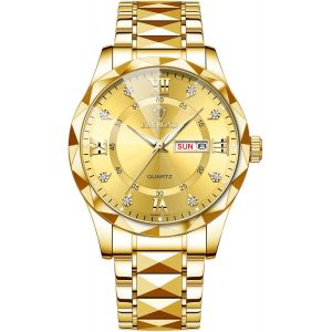 Eryi-Montre Couple Acier Inoxydable: Montre Femme Homme À Bracelet Analogique Quartz 3atm Étanche Cadran Index Diamant Avec Aiguilles Luminescents Et Calendrier - Cadeau Couple Saint Valentin - Neuf