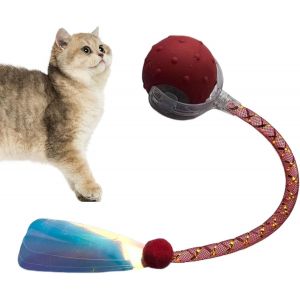 KAL-Jouet Automatique Pour Chat, Balle Anti-Morsure, Balles Intelligentes Pour Chat Avec Queue En Maille Élastique Pour L'Entraînement Physique, La Chasse, Le Griffoir Et Le Sol - Neuf