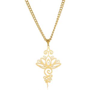 Kal-Collier Avec Pendentif Fleur De Lotus En Acier Inoxydable Unalome - Collier Ras Du Cou - Symbole Chakra - Géométrie Hindoue - Bijou Spirituel - Cadeau Pour Homme Et Femme - Neuf