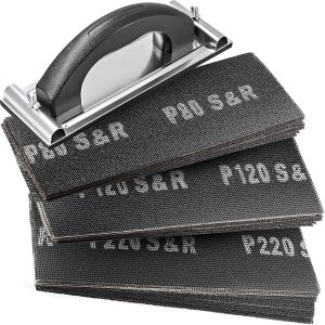 Papier Abrasif Poncage Placo Plâtre Feuilles Patins Ponceuse 30pcs (10 X P80 / P120 / P220) + Bloc De Ponçage Manuel. Papier Abrasif Placoplâtre Bois Métal - Neuf