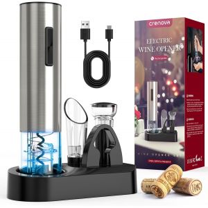 Tianyi-Tire Bouchon Électrique Rechargeable 6-En-1 Avec Bouchon À Vide, Aérateur, Coupe-Feuille, Base D'affichage Et Câble De Chargement Usb, Argent, Cadeau De La Saint-Valentin - Neuf