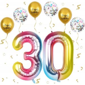 Ballon Anniversaire 30 Ans Dégradé Rainbow, 101 Cm Chiffre 30, Happy Birthday Decoration 30 Ans, Décoration Numéro - Vole À L'Hélium - Neuf