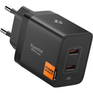 ArcStation Essential 47W Chargeur USB C Rapide [Compact & 2 Ports] GaN Mini Prise Chargeur, PD 3.0, PPS Compatible avec iPhone 17/16/15 Pro Max Air Samsung S25 Pixel 10 iPad Air - Noir - Neuf