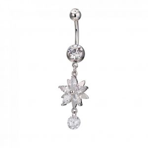 Fleur Pendentif Ventre Nombril Bague Zircon Placage En Acier Inoxydable Corps Piercing Bijoux(Blanc) - Neuf