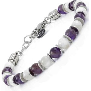 Eryi-10:10 Bracelet Réglable Avec Pierres Naturelles Diamètre 6 Mm Entrecoupées De Disques En Acier Inoxydable Poli. Bracelet Très Résistant Pour Homme Et Femme. Made In Italy - Neuf