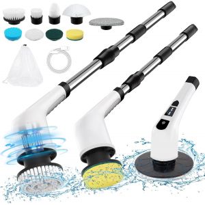 Brosse NettoElectrique,Brosse Nettosans Fil poignée réglable avec 9 têtes de Brosse à 2 Vitesse,210 Minutes de durée,pour Salle de Bain,Cuisine,Baignoire,Sol,fenêtre (Blanc) - Neuf