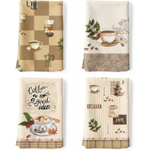 Eryi-Torchons De Cuisine Coton Vaisselle Lot De 4, Serviettes De Cuisine Torchon Vaisselle 100% Coton Avec Accroche Très Absorbant Serviettes De Bar 48 X 70cm Café - Neuf