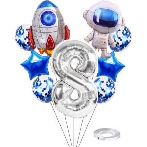 Astronaut Rocket 8 Years Birthday Balloons Jumbo Spaceman Birthday Balloons Out Of Space Theme Foil Balloons Silver 8 Helium Balloon Baby Shower Birthday Party For Kids - Neuf