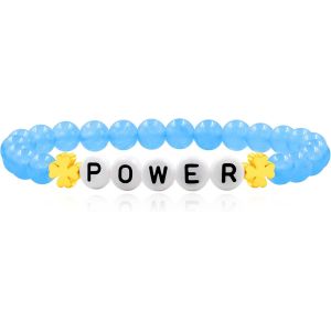 Kal-&Eacute;l&eacute;gant Bracelet &Eacute;lastique En Perles De Jade De 6 Mm Avec Lettres Inspirantes &laquo; Power &raquo;, Bracelet Extensible Pour Homme Et Femme, Bijou Unisexe Pour Parents, Fr&egrave;res Et Soeurs, Anniversaires, - Neuf