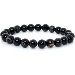 Bracelet En Onyx Pierres Naturelles Perles De 8mm Pierres Fines Et Précieuses Bracelet Homme Bijoux Minéraux Cadeau Protection Lithothérapie Cadeau Anniversaire Femme - Neuf