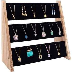 Jexnovashop-3 Niveaux Presentoir A Collier Bois Support De Collier, Pr&eacute;sentoir Pendentif Avec 72 Fentes, Velours Organisateur De Colliers Pour Exposer Des Bijoux Bracelets Porte-Cl&eacute;s - Neuf