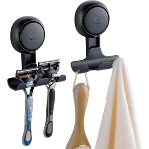 JEXNOVASHOP-Lot de 2 Supports de Rasoir de Douche &agrave; Ventouse, Tr&egrave;s R&eacute;sistants et R&eacute;utilisables, Crochets Muraux Pour Rasoir, Serviette, Peignoir, pour Salle de Bain - Neuf