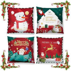 Cauc-Housse De Coussin De No&euml;l Rouge, 4 Pi&egrave;ces P&egrave;re No&euml;l 18x18 Inch, Taies D'oreiller En Velours, Coussins &Agrave; Motifs D&eacute;coratifs Pour Canap&eacute;, Chambre - Neuf