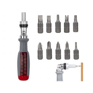 Jeu de tournevis &agrave; cliquet de pr&eacute;cision avec embouts magn&eacute;tiques, 10 embouts - Neuf