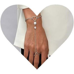 Eryi-Boho Perle Doigt Bague Bracelet Coeur Creux Argent Esclave Mariée Main Bijoux Pour Femmes Et Filles - Neuf