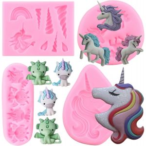 Kal-Lot De 4 Moules En Silicone Licorne Avec Oreilles De Corne De Licorne Moules A Fondant Arc-En-Ciel Pour Décoration De Gâteaux Décoration De Cupcakes Chocolat Bonbons Pâte A Gomme Lot De 4 - Neuf