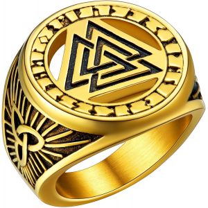 Trahoo-Bague Vikings Homme Personnalisable Chevalière Valknut Celtique Or/Noir/Acier Inoxydable Taille 54-66.5 Bijoux Nordique Porte Bonheur Cadeau Pour Hommes Garçons - Neuf