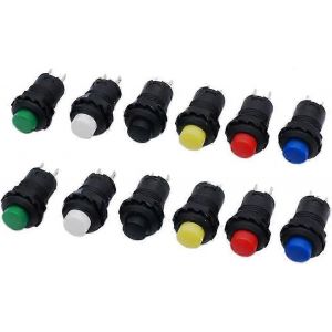 12pcs 12mm SPST NO Interrupteur à bouton-poussoir momentané 3A 125V 1.5A 250V 6 couleurs - Neuf