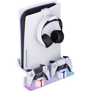 Support Mural pour PS5/PS5 Slim/PS5 Pro Console avec Station de Chargement avec Lumi&egrave;re RGB Multimode, Support Mural Compatible avec PS5 Disc & Digital Version - Neuf