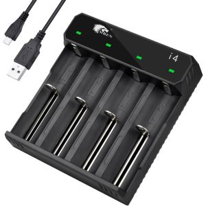 Chargeur Pile 18650, 4 Slots 26650 Rapide Chargeur Piles Rechargeable pour 3.7V Li-ION Chargeur Accu 18500 17650 17670 17500 20700 26650 Batterie (avec USB-C) - Neuf