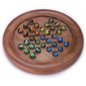 Eryi-Solitaire Classique De 9 Pouces ¿ Jeu De Société En Bois Fabriqué À La Main Avec Billes 4 Couleurs, Design Indien Vintage ¿ Idéal Pour Le Plaisir En Famille Et La Décoration De La Maison - Neuf