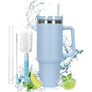 Eryi-Mug Isotherme,Mug Isotherme Sans Bpa,Mug Isotherme 1200ml,Double Isolée Tasse Isotherme Pour Cafe,Tasse Cafe Voyage,Mug Voyage Avec Paille,Tasse Voyage Haute Capacité,Double Isolée(Bleuclair) - Neuf