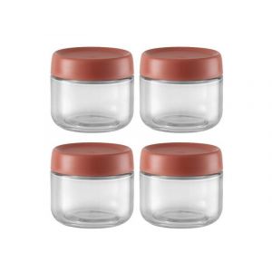 Lot De 4 Bocaux En Verre De 280 Ml Avec Couvercles Rouge Foncé Pour La Conservation Des Flocons D'avoine Et Des Aliments Pendant La Nuit - Neuf